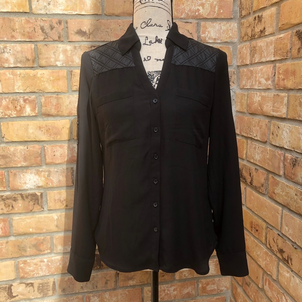 Express Portofino Faux Leather Trim Blouse